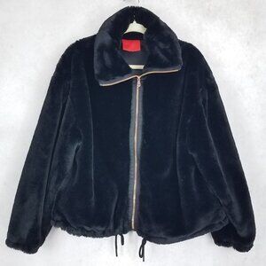 Ivy Blossom Women's XL Faux Fur Zip-up Black Bomber Jacket Pockets